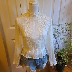 Contrast Lace Mock Neck Blouse